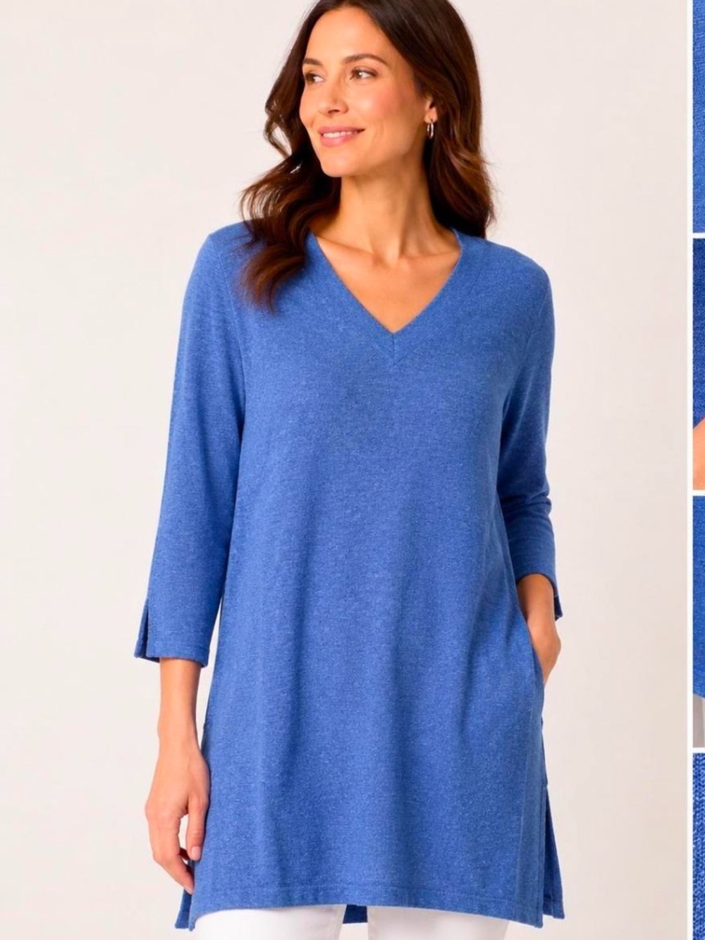 J. Jill Blue Linen Blend V-Neck Tunic Long Sleeve Top, size Small Petite